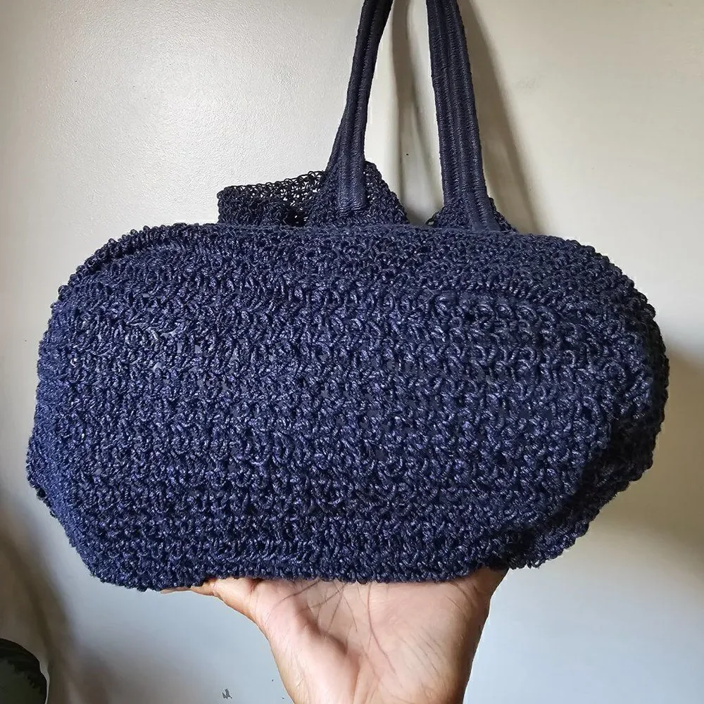 EUC LIKE NEW J. JILL CROCHETED BLUE LARGE TOTE BAG